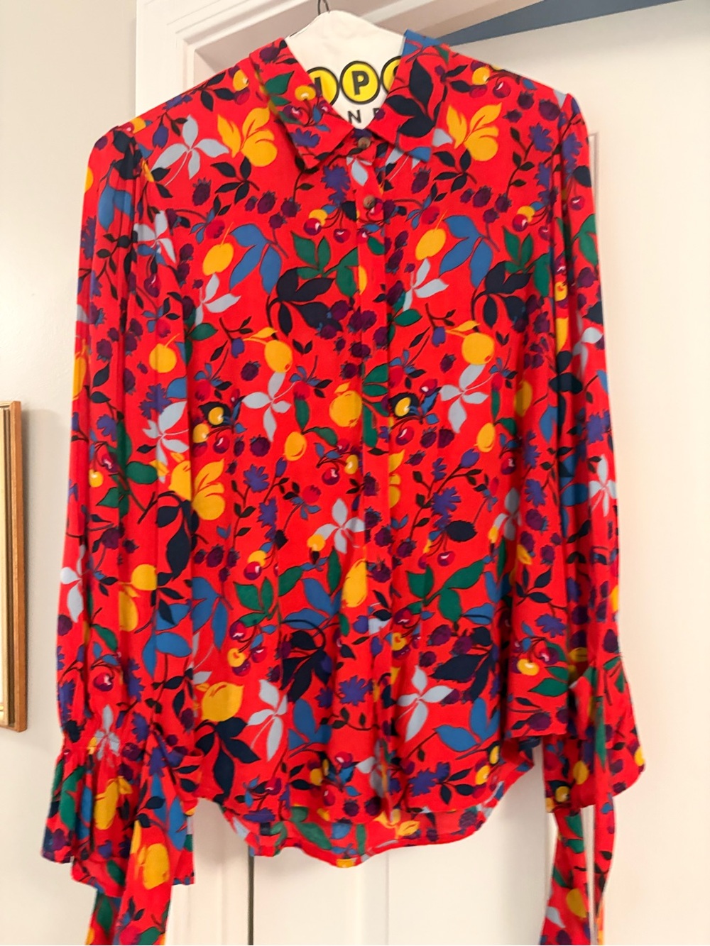 Anthropologie Maeve Bright Red Floral Button-Up Blouse - Sz 8